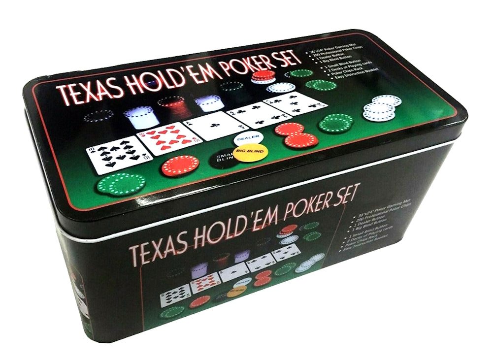Coffret de 200 jetons de poker Texas Hold'em dans une boîte en fer blanc
