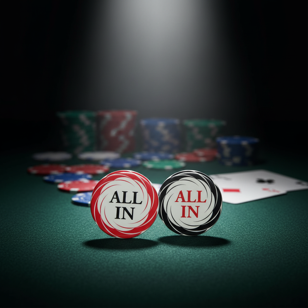 כפתורי ALL IN על שולחן פוקר