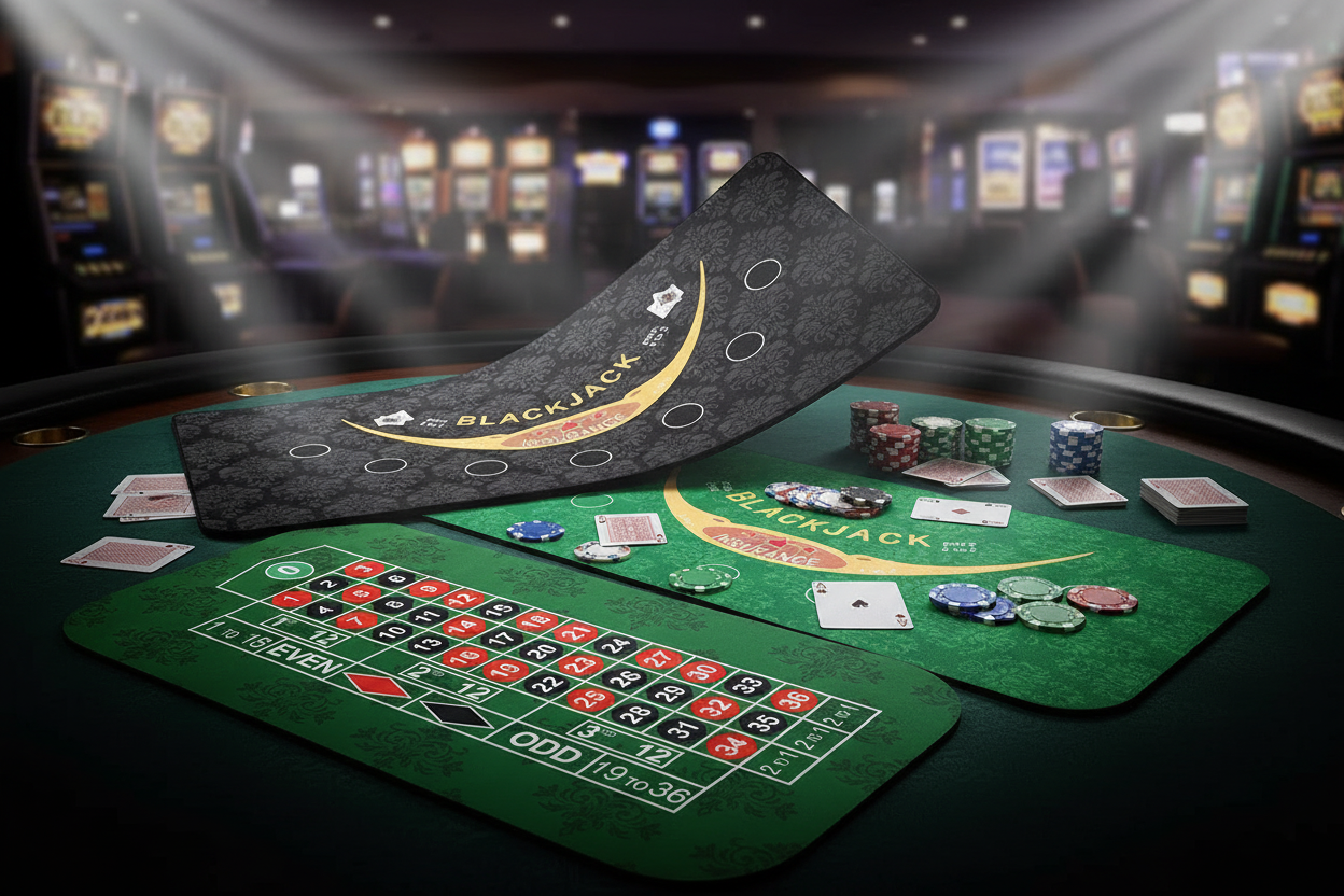 שטיחי קזינו – בלאקג'ק שחור, בלאקג'ק ירוק ורולטה על שולחן קזינו