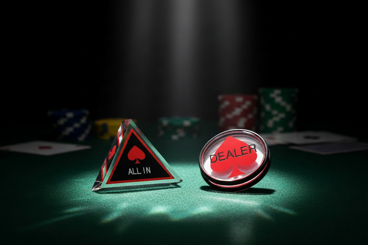 סט DEALER STAR ו-ALL IN STAR על שולחן פוקר