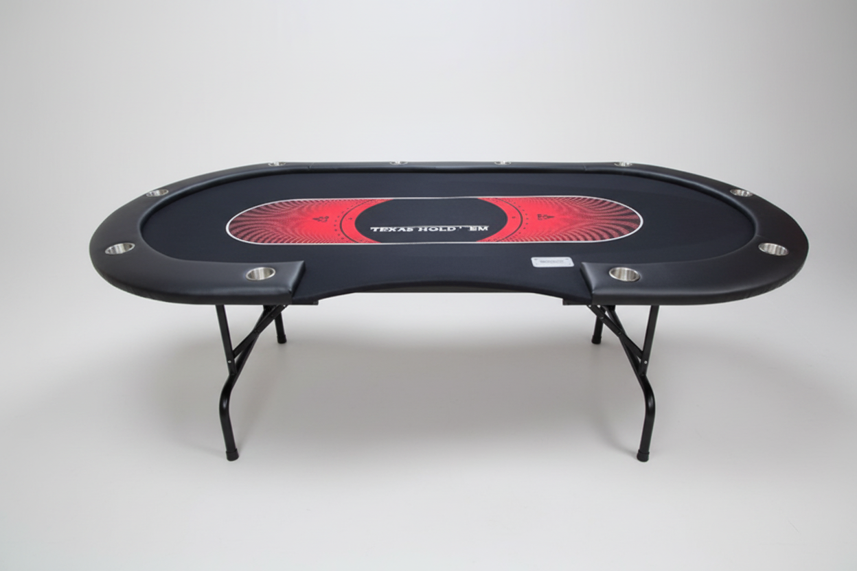 שולחן פוקר שחור אדום בצילום סטודיו בהיר