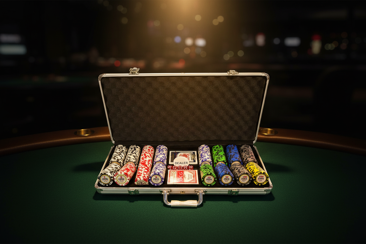 מזוודת פוקר POKER פתוחה - אווירת קזינו