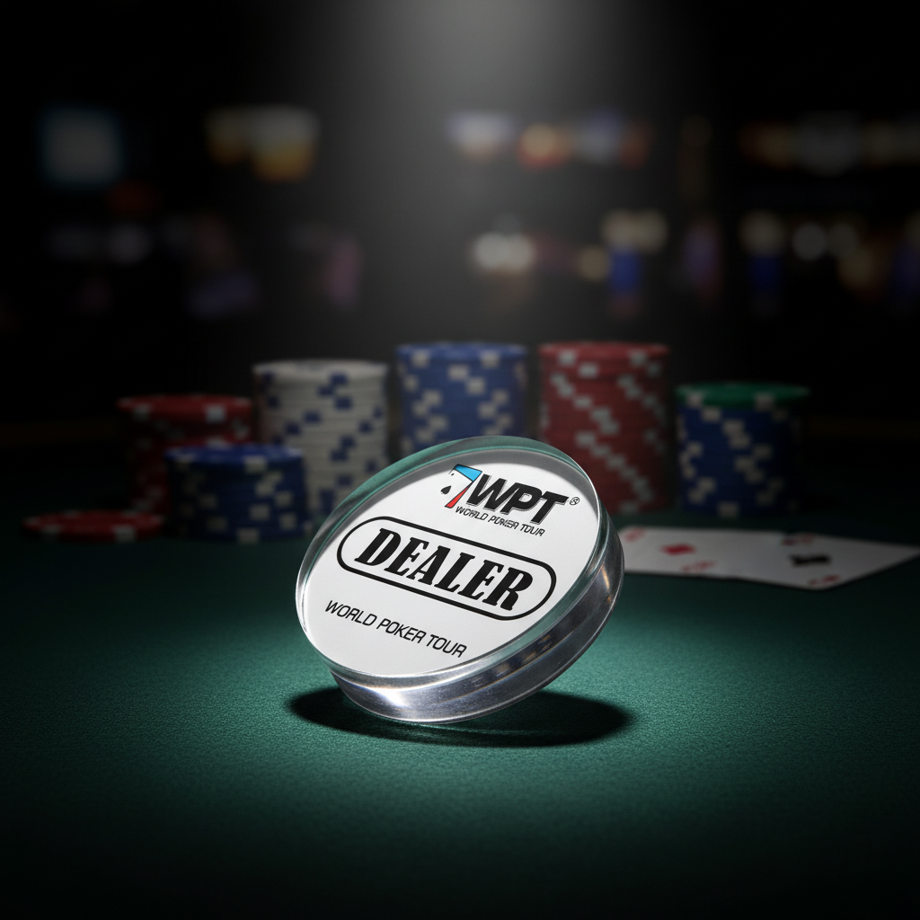 כפתור WPT DEALER על שולחן פוקר