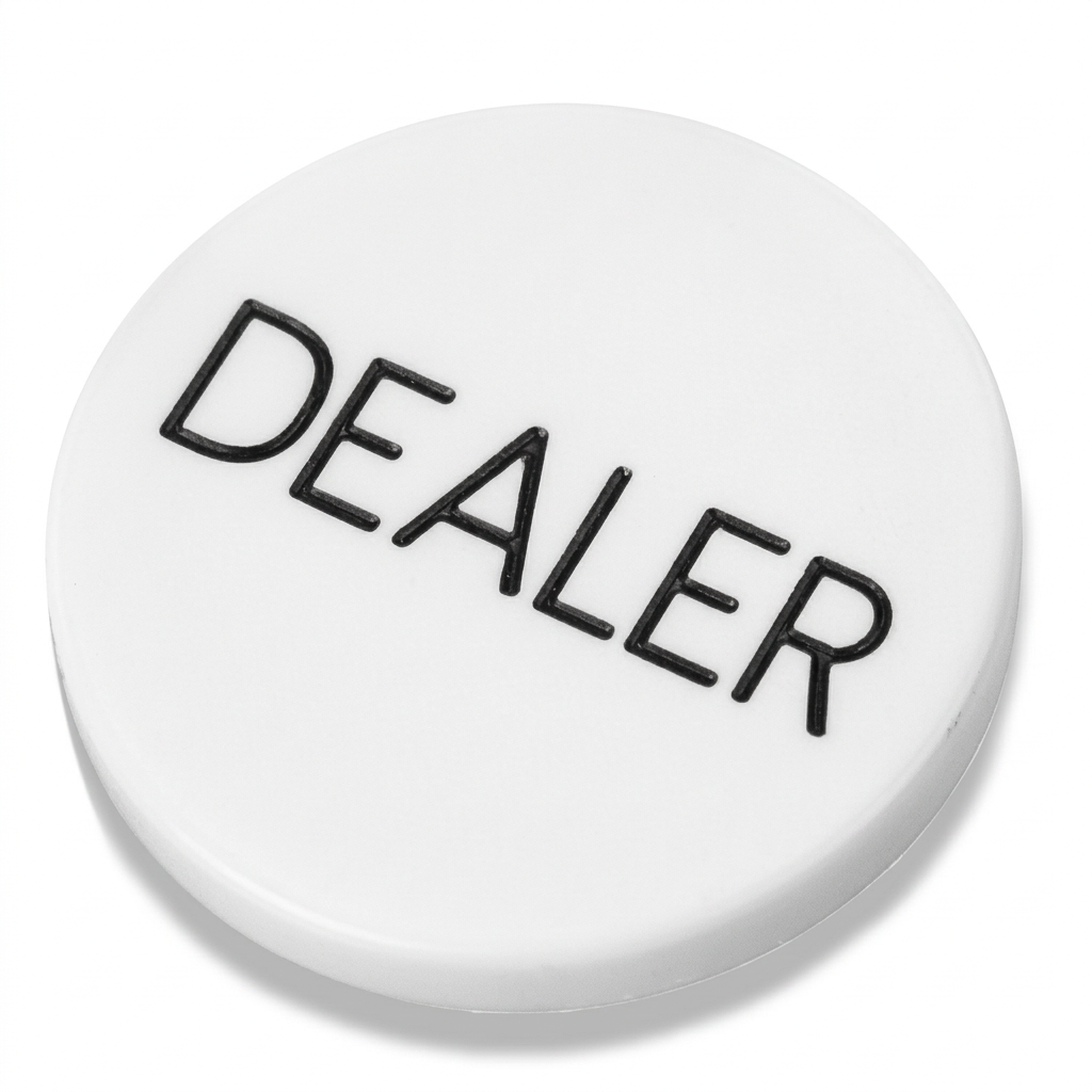 כפתור דילר לבן עם כיתוב DEALER שחור