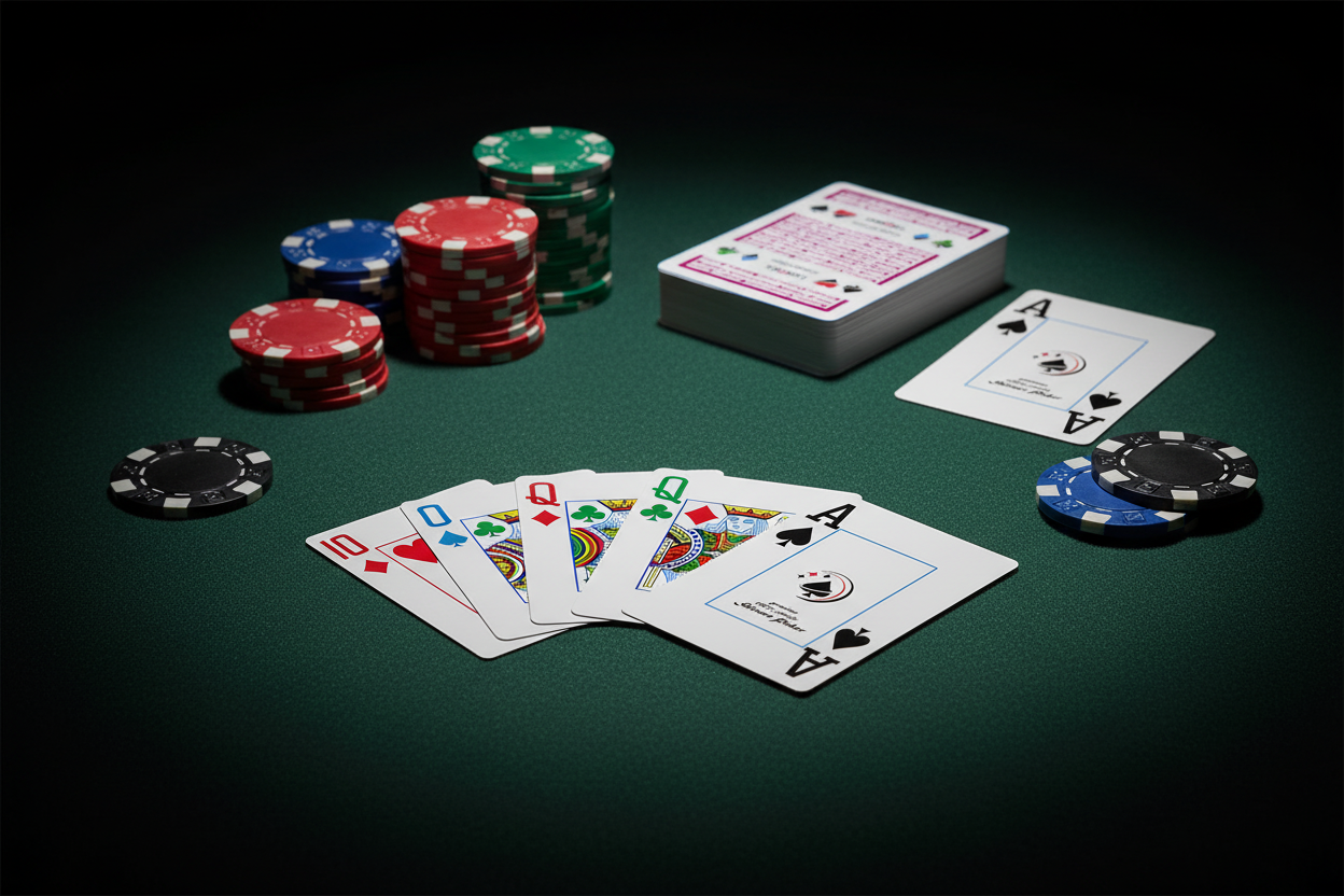 קלפי Israel Poker Team Shiroco Poker – 4 צבעים שחור אדום ירוק תכלת על שולחן קזינו