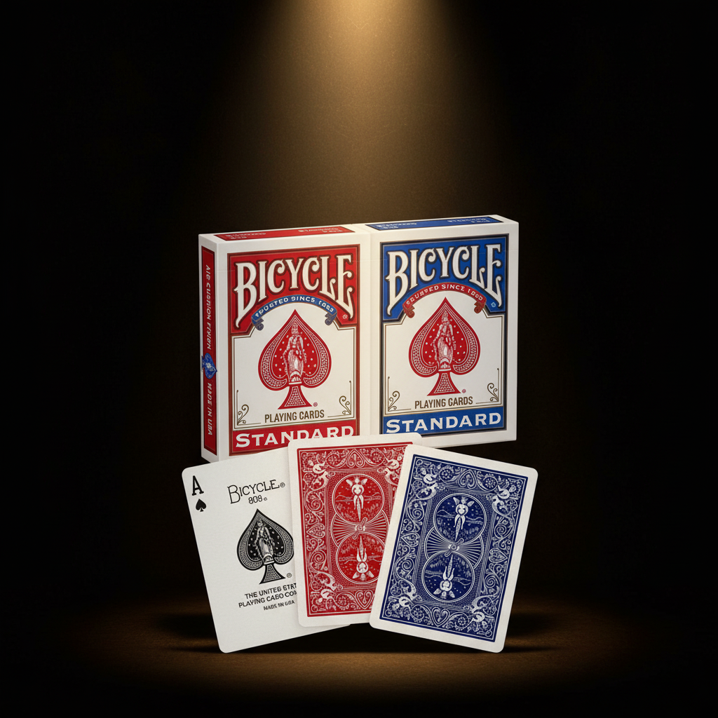 קלפי Bicycle אדום וכחול באווירה יוקרתית