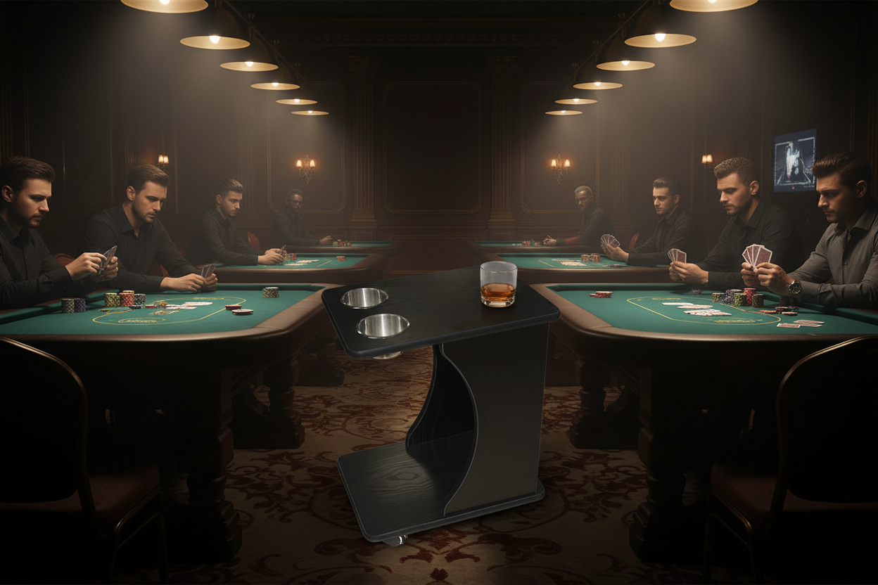 שולחן צד מעוגל עם גלגלים לפוקר בין שולחנות