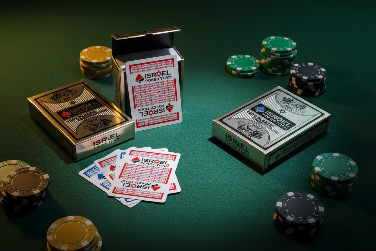 קלפי Israel Poker Team 100% פלסטיק – שתי חפיסות אדום וכחול לפוקר וטקסס הולדם