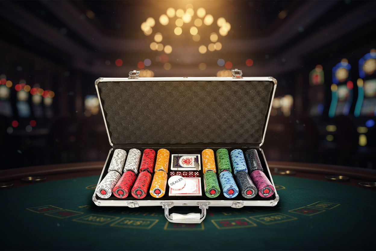 מזוודת פוקר פתוחה - אווירת קזינו