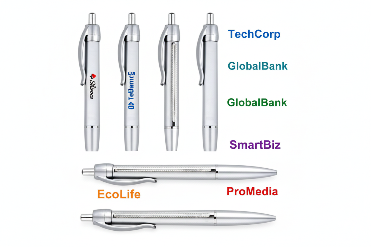 עטים כסופים עם לוגו שירוקו ולוגואים גנריים