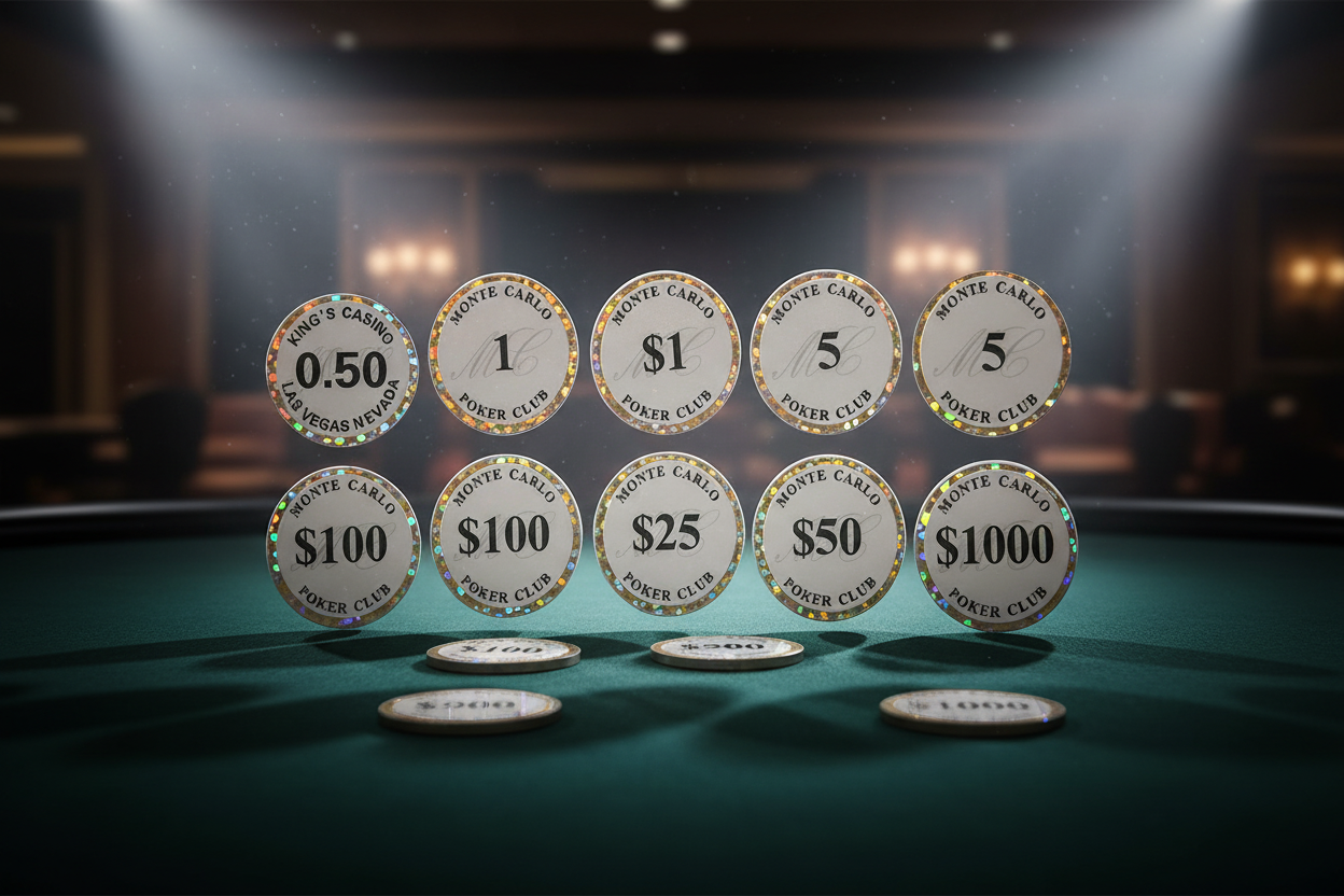 מדבקות הולוגרפיות Monte Carlo ו-King's Casino לז'יטונים