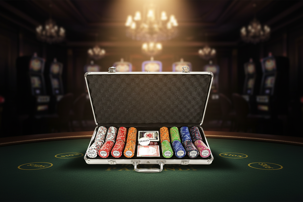 מזוודת פוקר CASINO פתוחה - אווירת קזינו