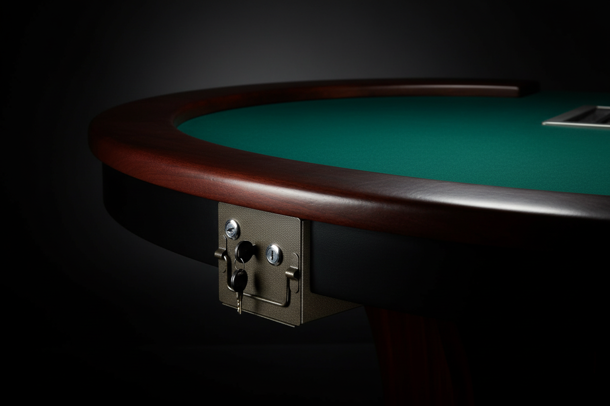 קופסת כסף מורכבת מתחת שולחן קזינו