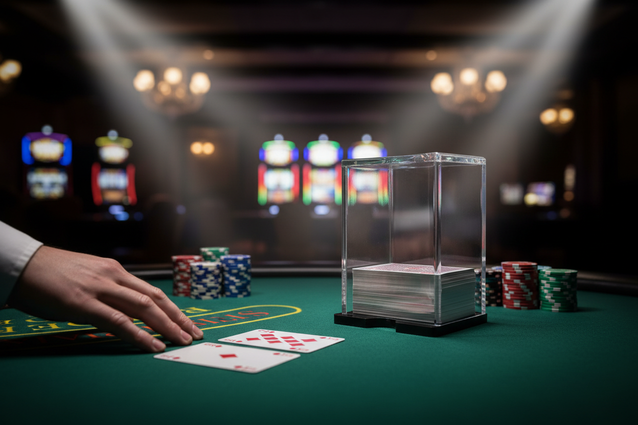 מחזיק קלפים אקרילי בפינת שולחן בלאק ג'ק