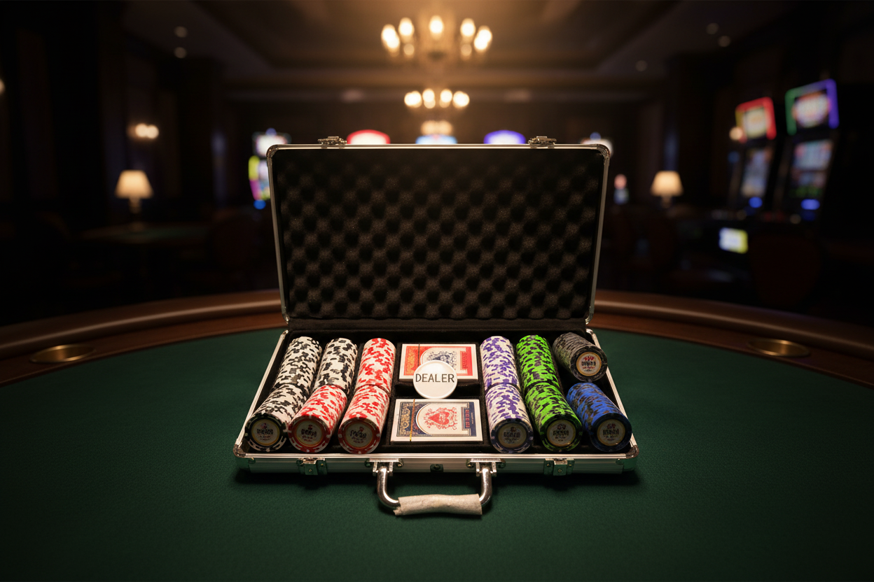 מזוודת POKER פתוחה - אווירת קזינו