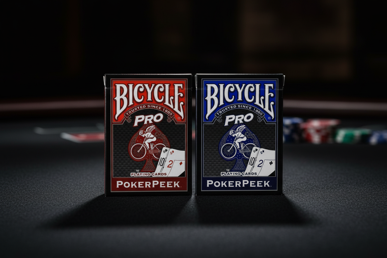 קלפי בייסיקל Pro PokerPeek – חפיסת קלפים מקצועית אדום וכחול לפוקר