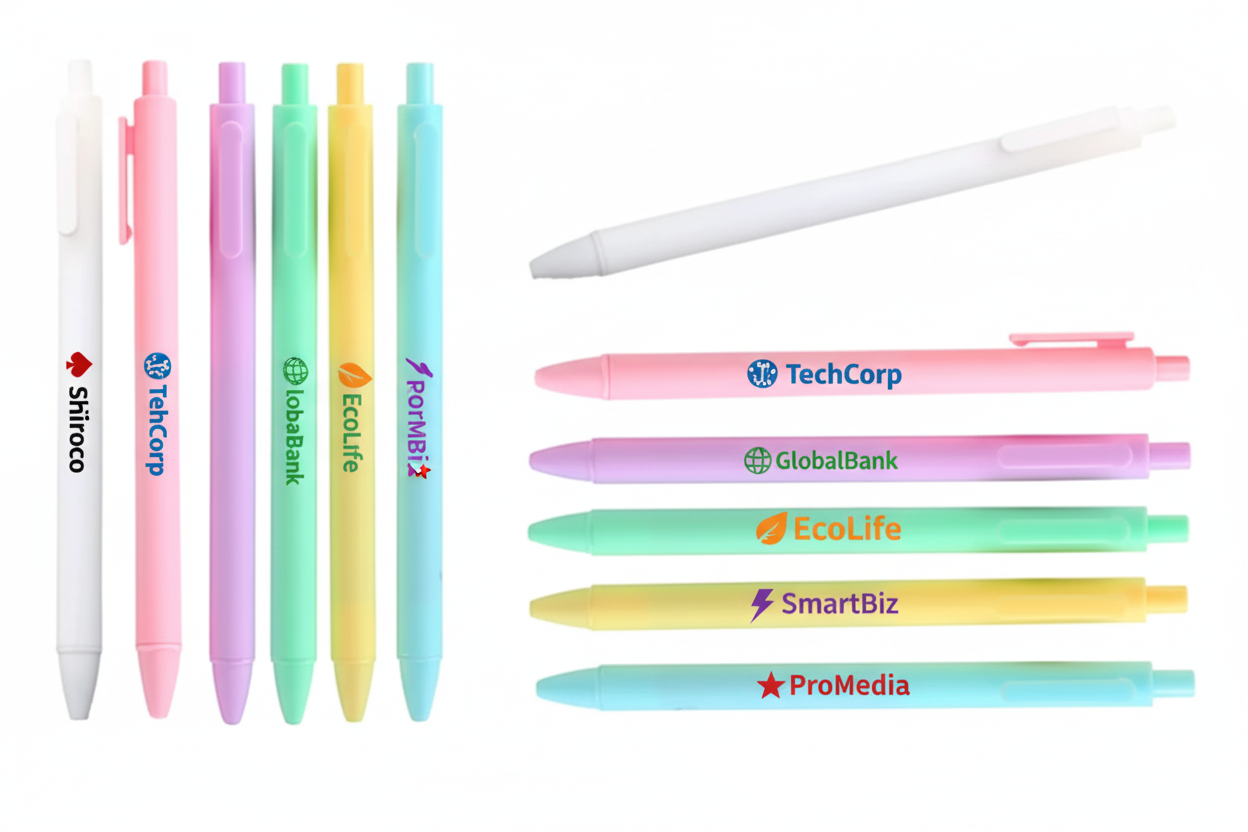 עטים פסטל עם לוגואים צבעוניים