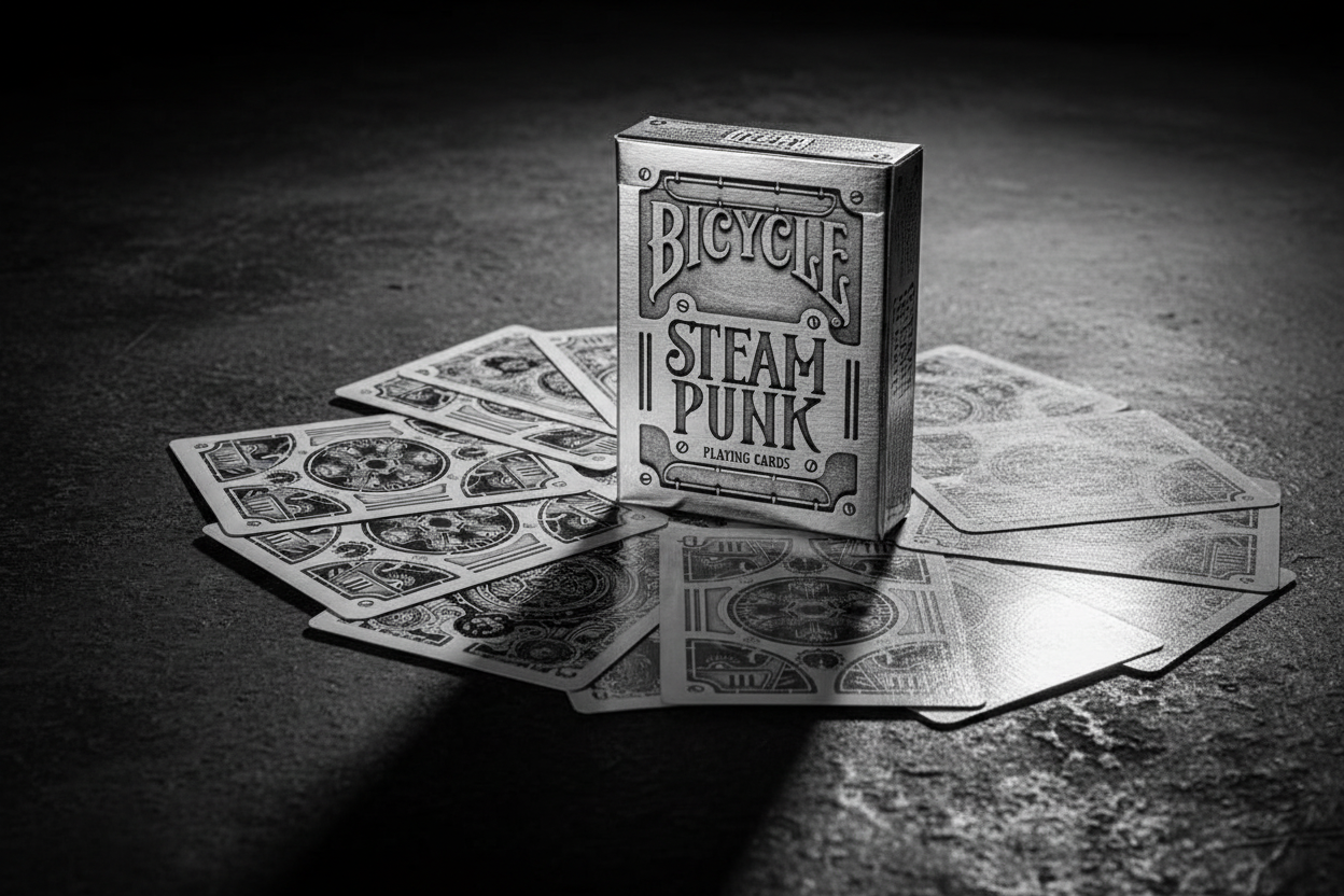 Bicycle Steampunk playing cards dramatic angle product photo