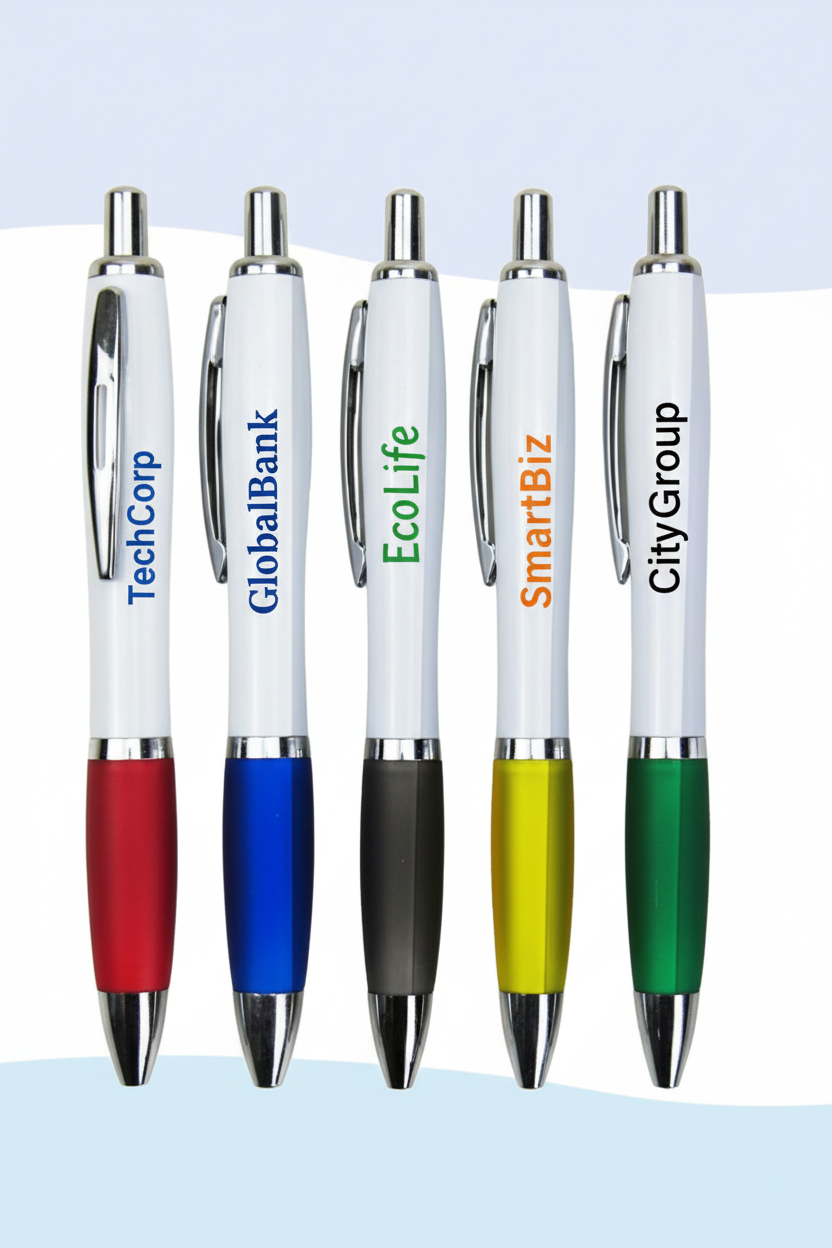 עטים לבנים עם לוגואים של חברות