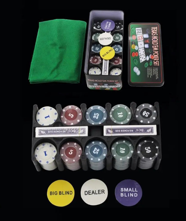 Coffret de 200 jetons de poker Texas Hold'em dans une boîte en fer blanc