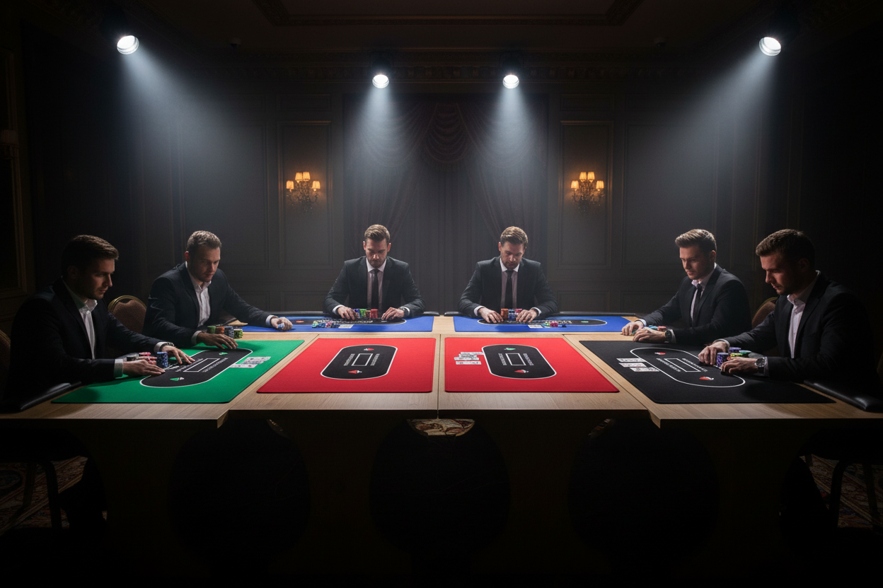 4 מפות פוקר בירוק כחול אדום ושחור בהדמיית קזינו