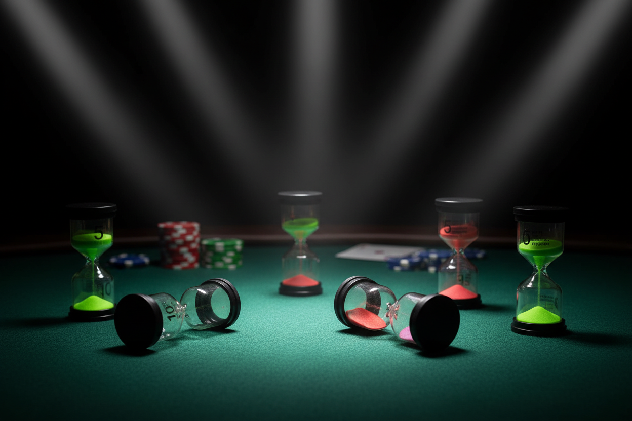 שעוני חול צבעוניים פרוסים על שולחן פוקר