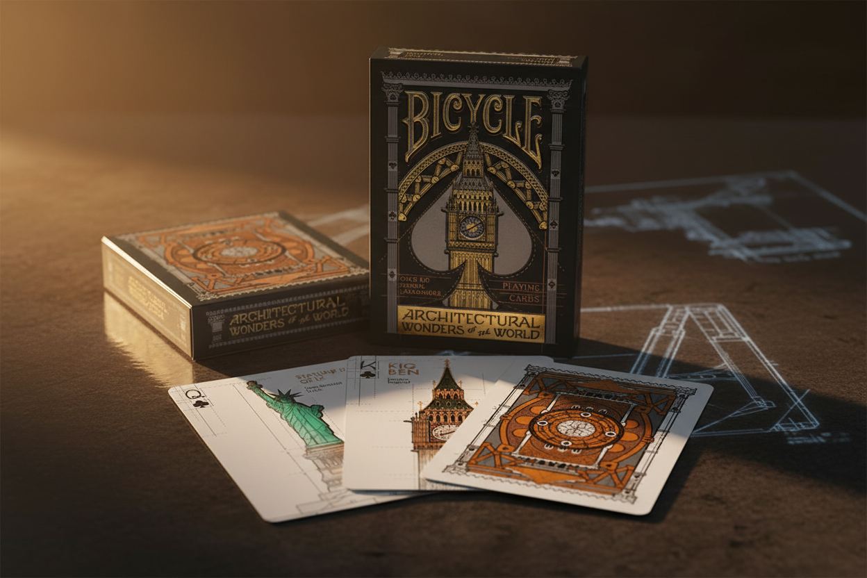 קלפי בייסיקל Architectural Wonders of the World – חפיסת קלפים מקצועית עם עיצובי פלאי תבל לפוקר ומשחקי קלפים