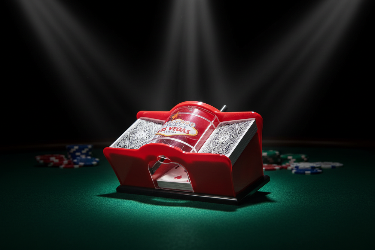 מערבב קלפים אדום Las Vegas על שולחן פוקר