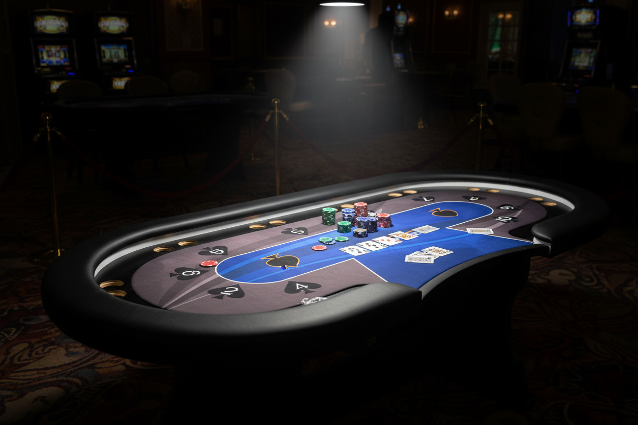 שולחן פוקר Texas Hold'em ללא רגליים עם מפרץ דילר אחד תחת ספוטים