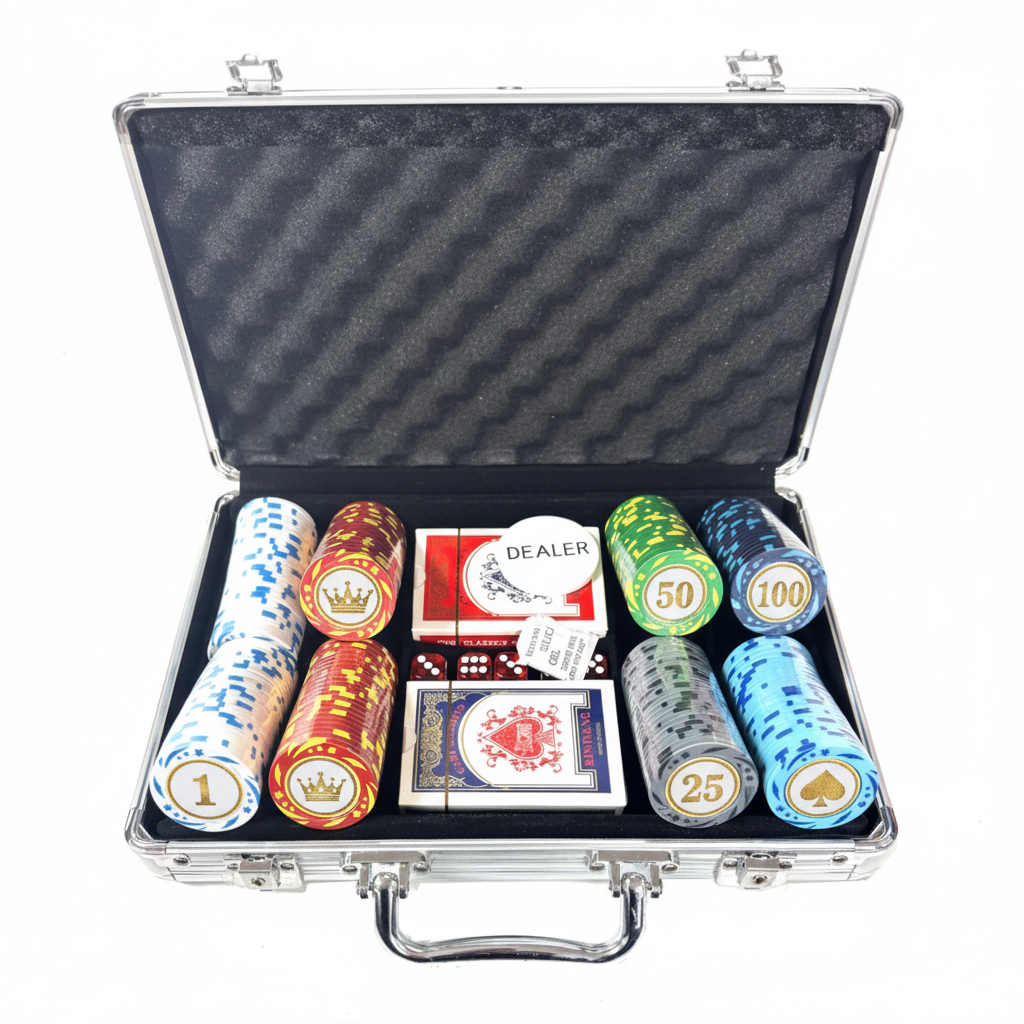 ערכת פוקר עם ג'יטונים עם ערכים ולוגו