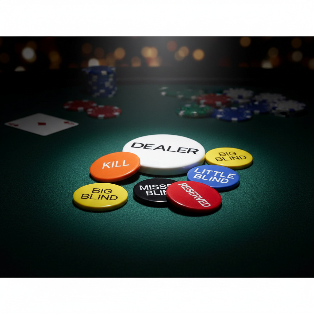 סט 6 כפתורי דילר על שולחן פוקר