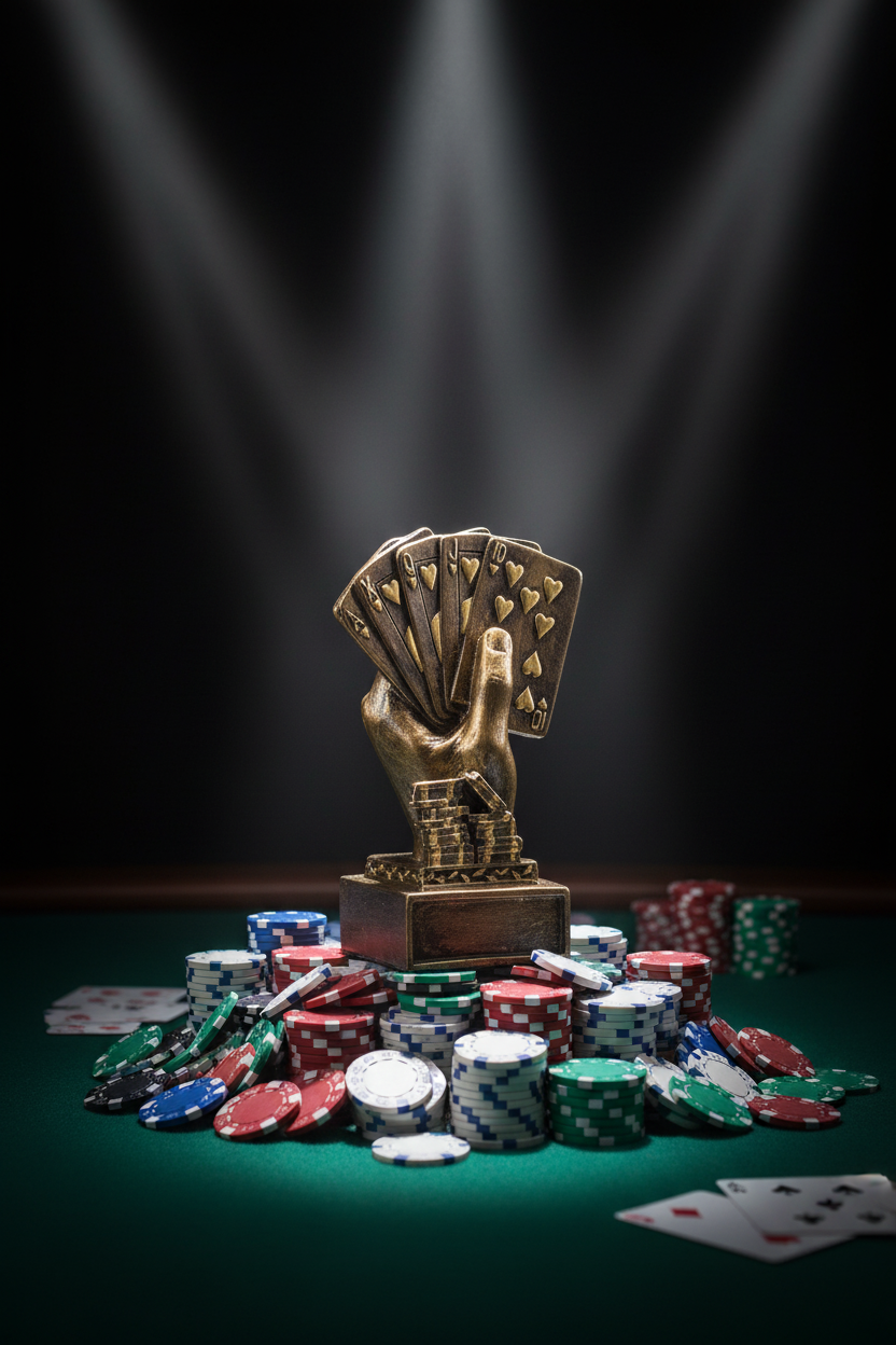 גביע פוקר ברונזה עם ערימת ז'יטונים