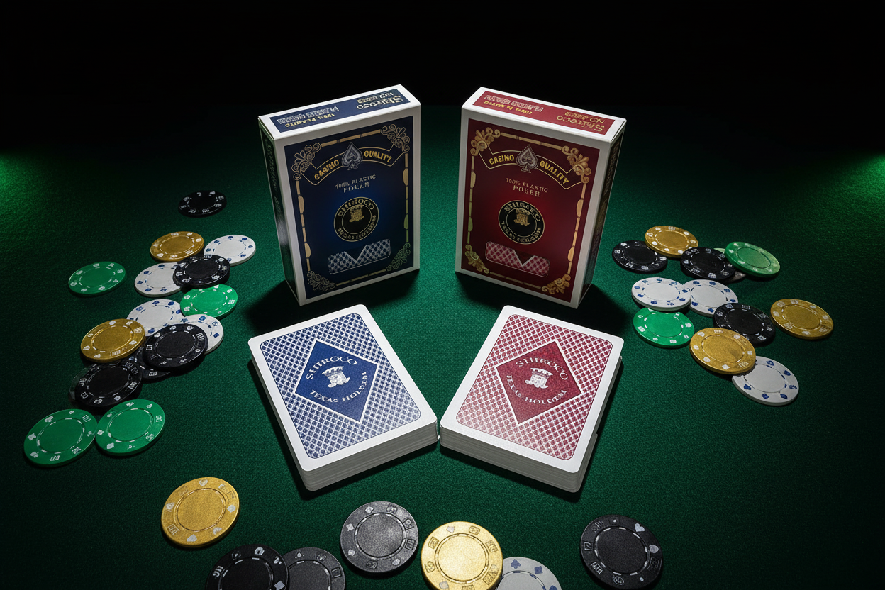 קלפי שירוקו Texas Holdem 100% פלסטיק – חפיסת קלפים מקצועית אדום וכחול לפוקר וטקסס הולדם