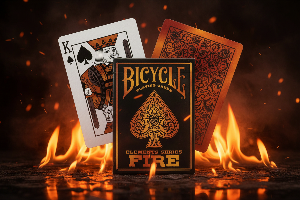 קלפי בייסיקל Elements Series Fire – חפיסת קלפים מקצועית עם עיצוב אש לפוקר ומשחקי קלפים